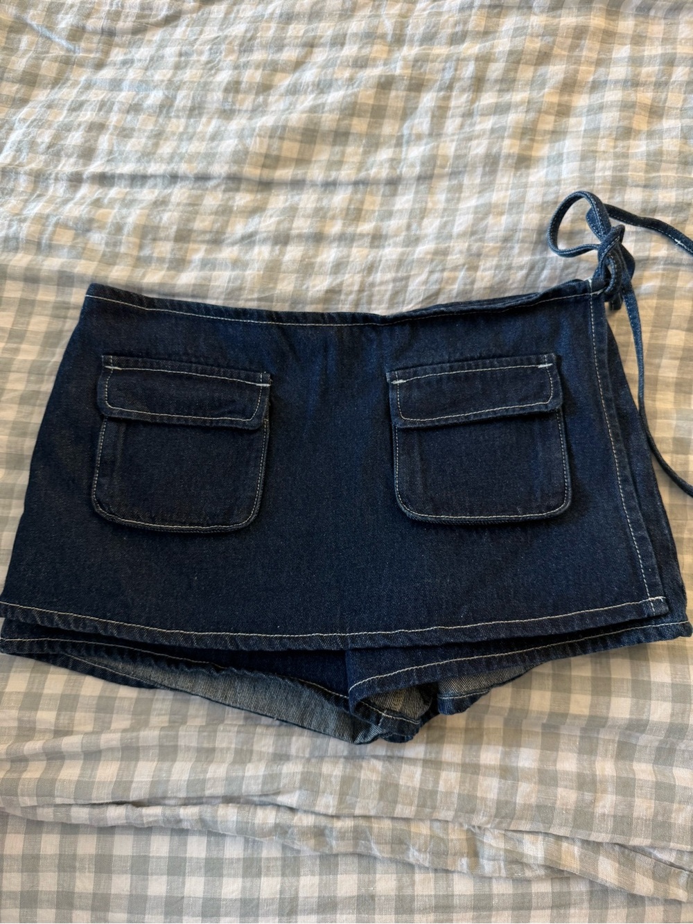 Edikted Dark Blue Denim Wrap Skort with Front Flap Pockets